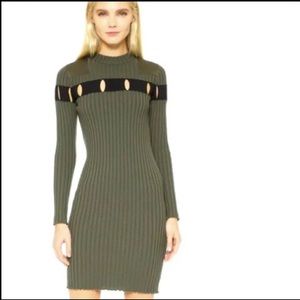 Alexander Wang Khaki Wool Perforated Long Sleeve Sweater Dress Size Large
